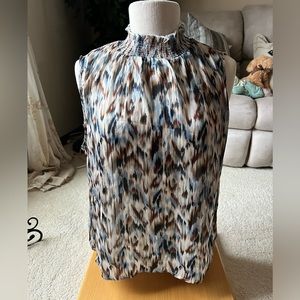 New without tags SHEIN high neck sleeveless blouse brown, blues, & gold. Size XL